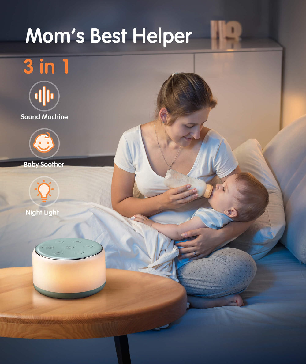 FamiSym slate with amber night light, gentle glow for night feeds and soothing bedtime.