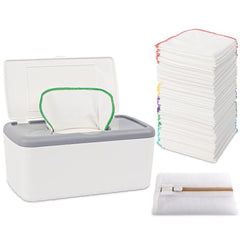 Famoplay 54-pack flannel wipes dispenser keeps wipes organized for quick changes.