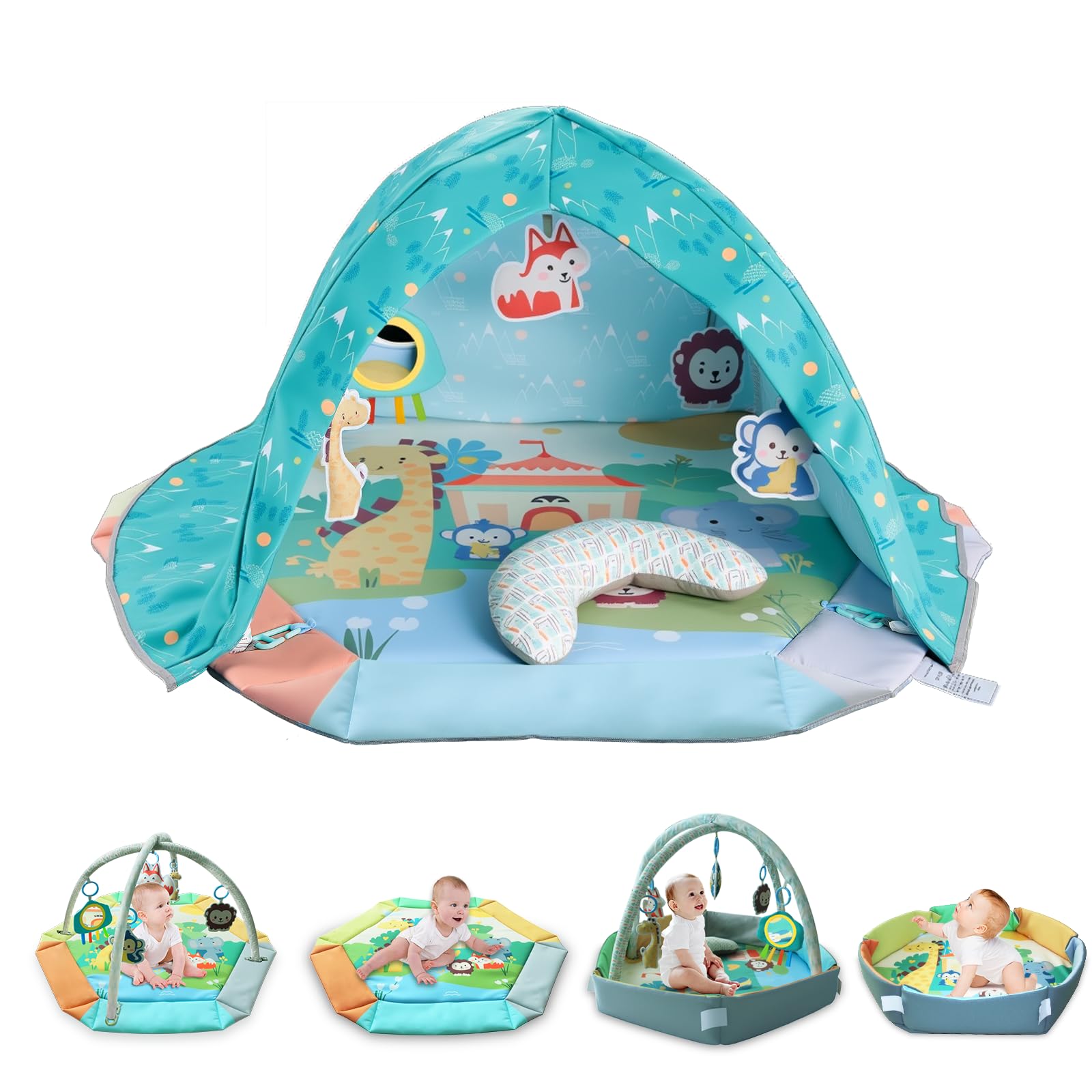 FAMOPLAY 8-in-1 tummy time mat with tent for secure development play.