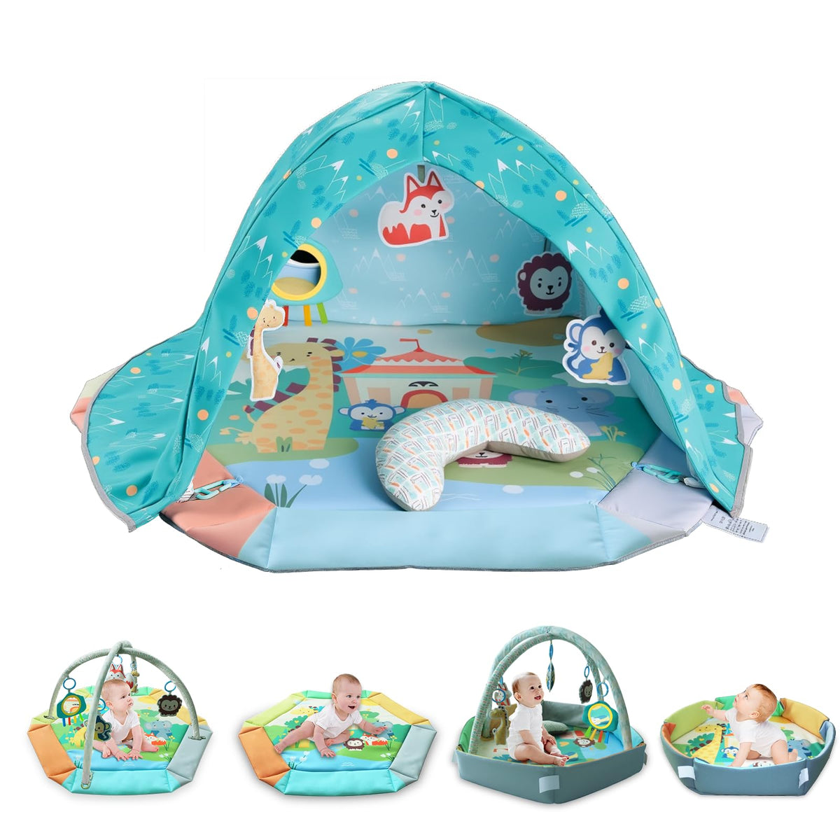 FAMOPLAY 8-in-1 tummy time mat with tent for secure development play.