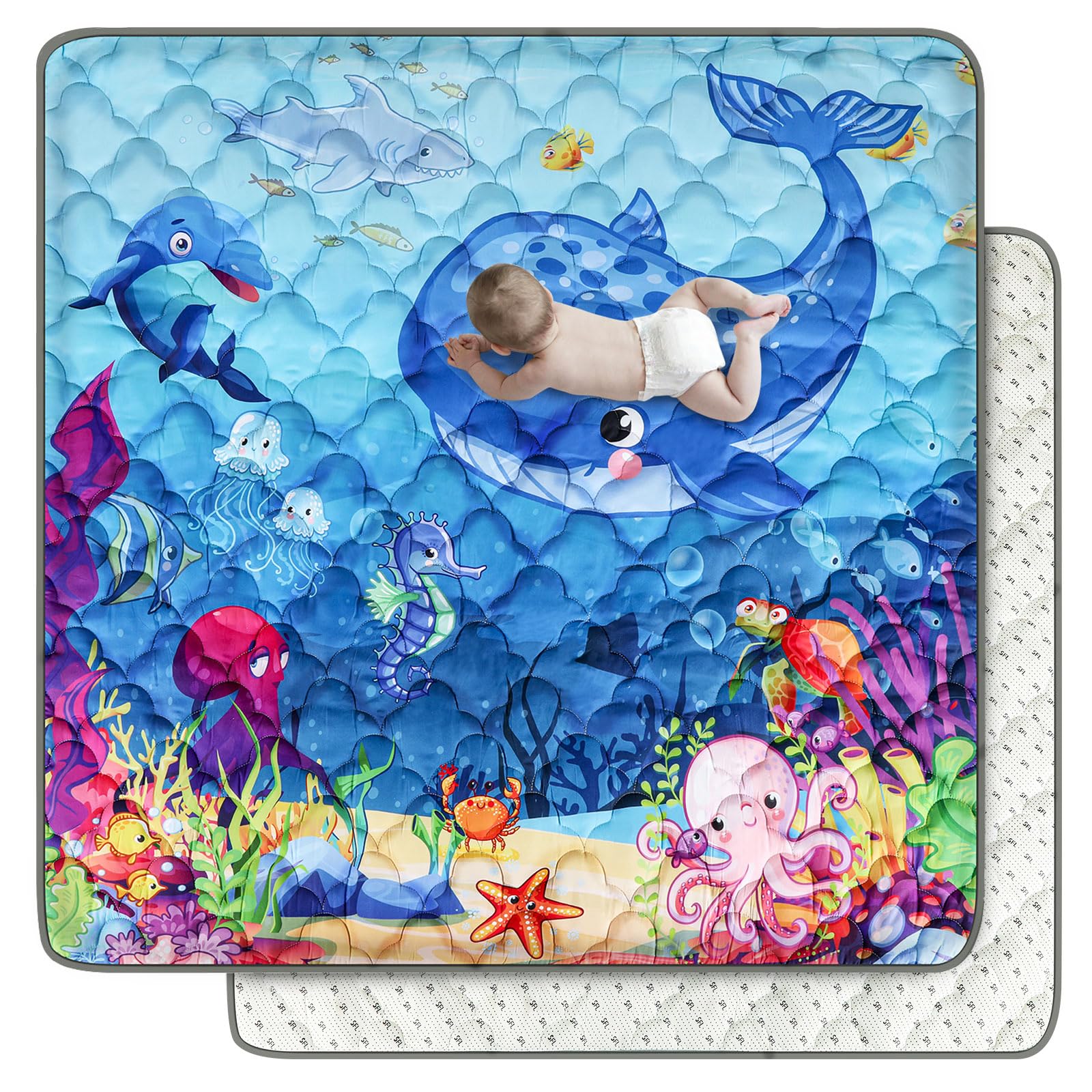 FAMOPLAY Ocean Theme baby mat with cushioned surface for safe crawling.