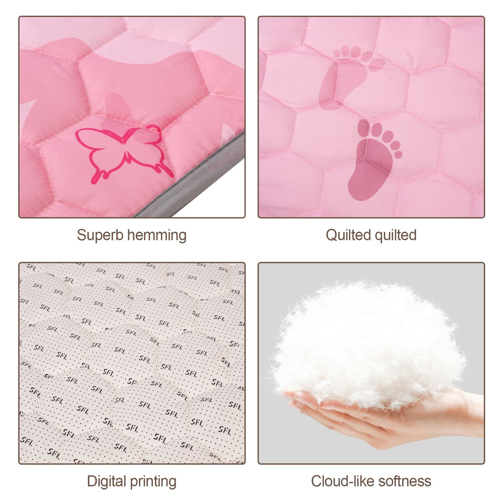 FAMOPLAY soft padding close-up highlights cushioned space for baby tummy time.