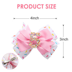 Fancheer Birthday Hair Bow ice cream design against pink background, perfect for themed celebrations.