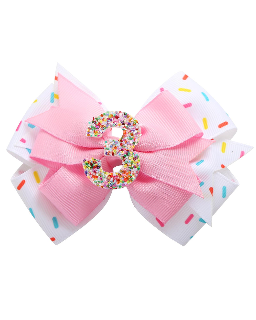 Fancheer birthday hair bow with ice cream donut design on pink background for birthday photos