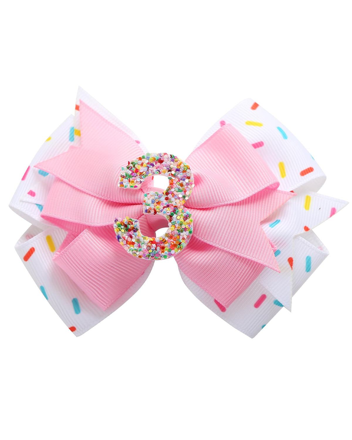 Fancheer birthday hair bow with ice cream donut design on pink background for birthday photos