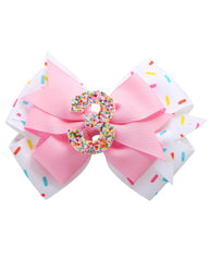 Fancheer birthday hair bow with ice cream donut design on pink background for birthday photos