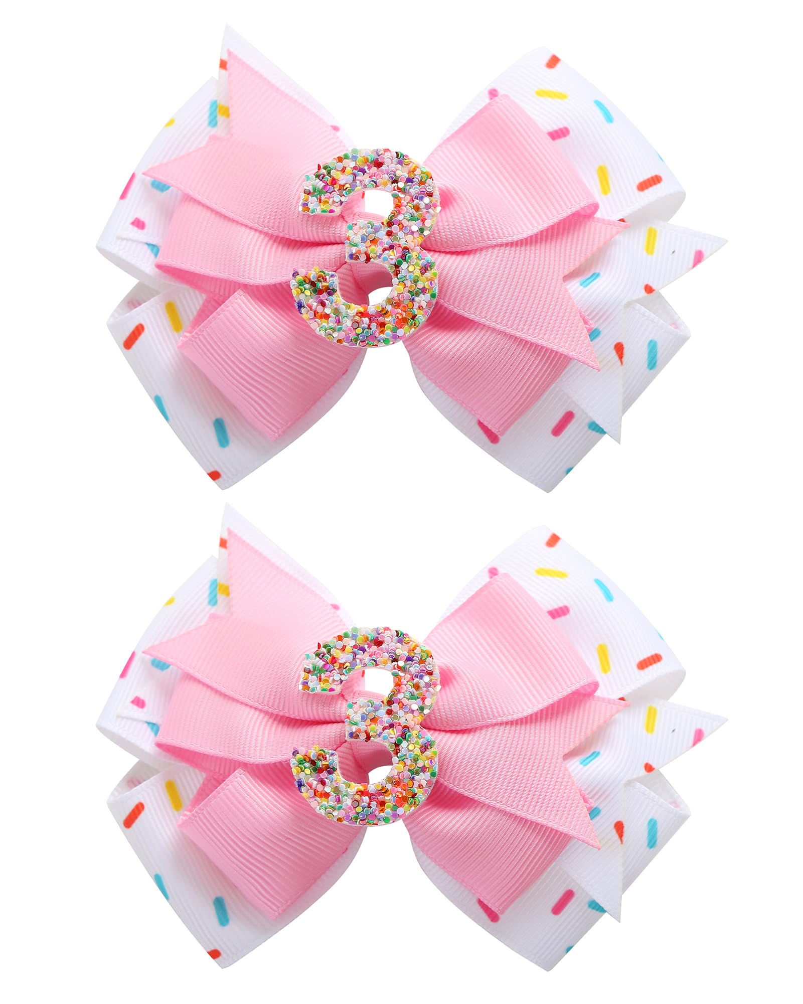 Fancheer birthday hair bow with ice cream donut theme in pink, ideal for party photos.