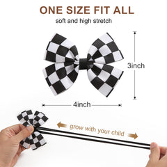 Fancheer checkered flag bow closeup showing quality ribbon and crisp print.