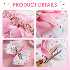 Fancheer pink bow on alligator clip keeps hair secure during play