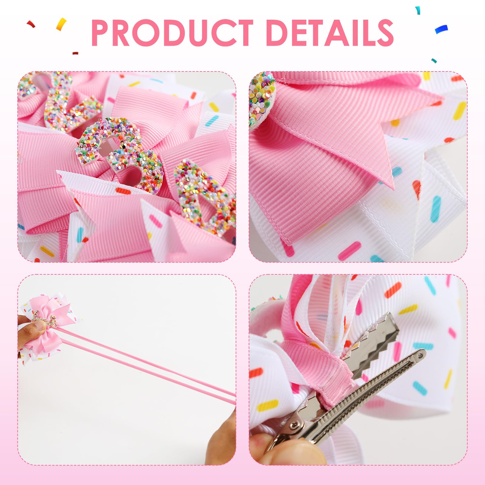 Fancheer pink hair clip bow with alligator clip for secure wear.