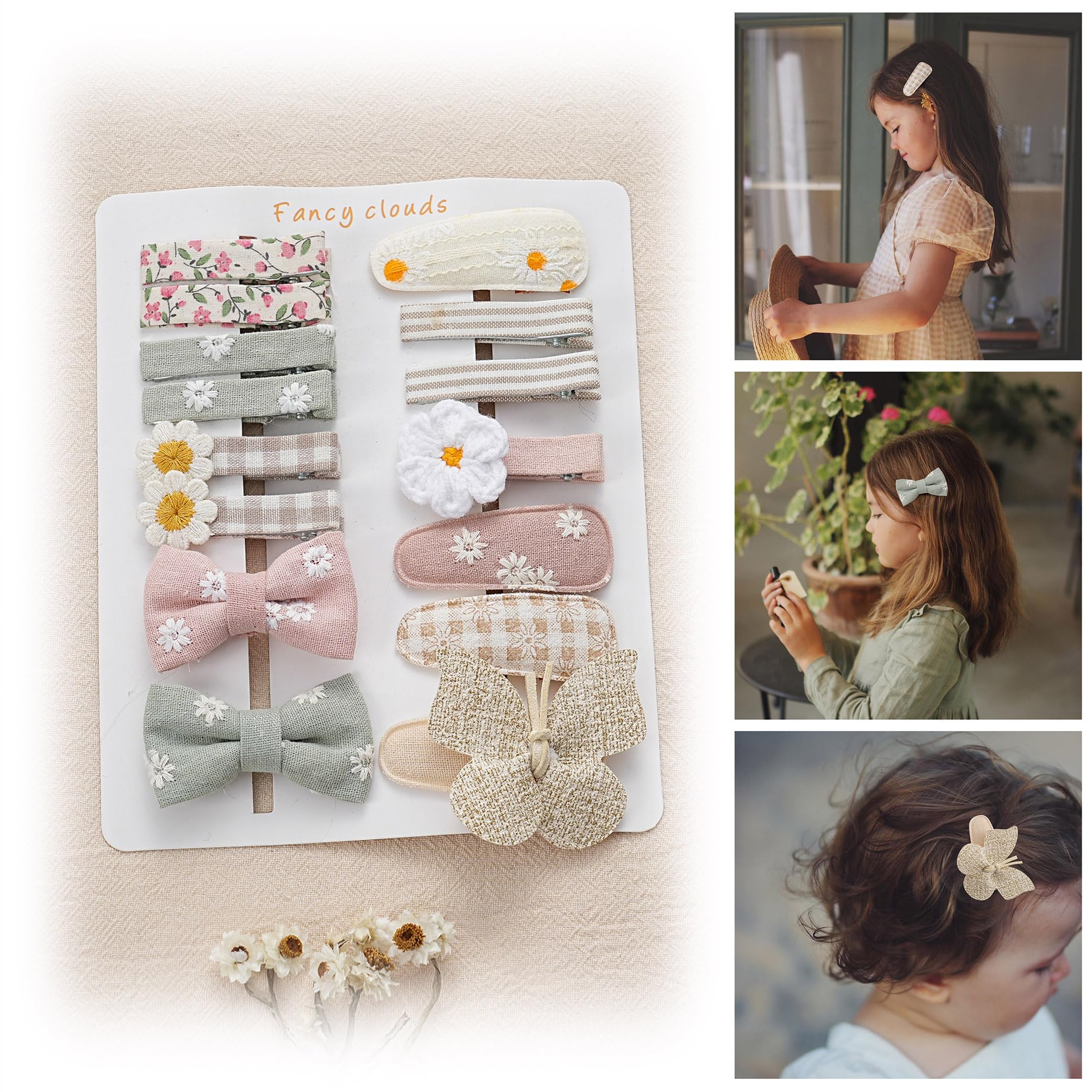 Fancy Clouds 15pcs hair clips with bows and butterfly flowers keeps hair styled for daily outfits.