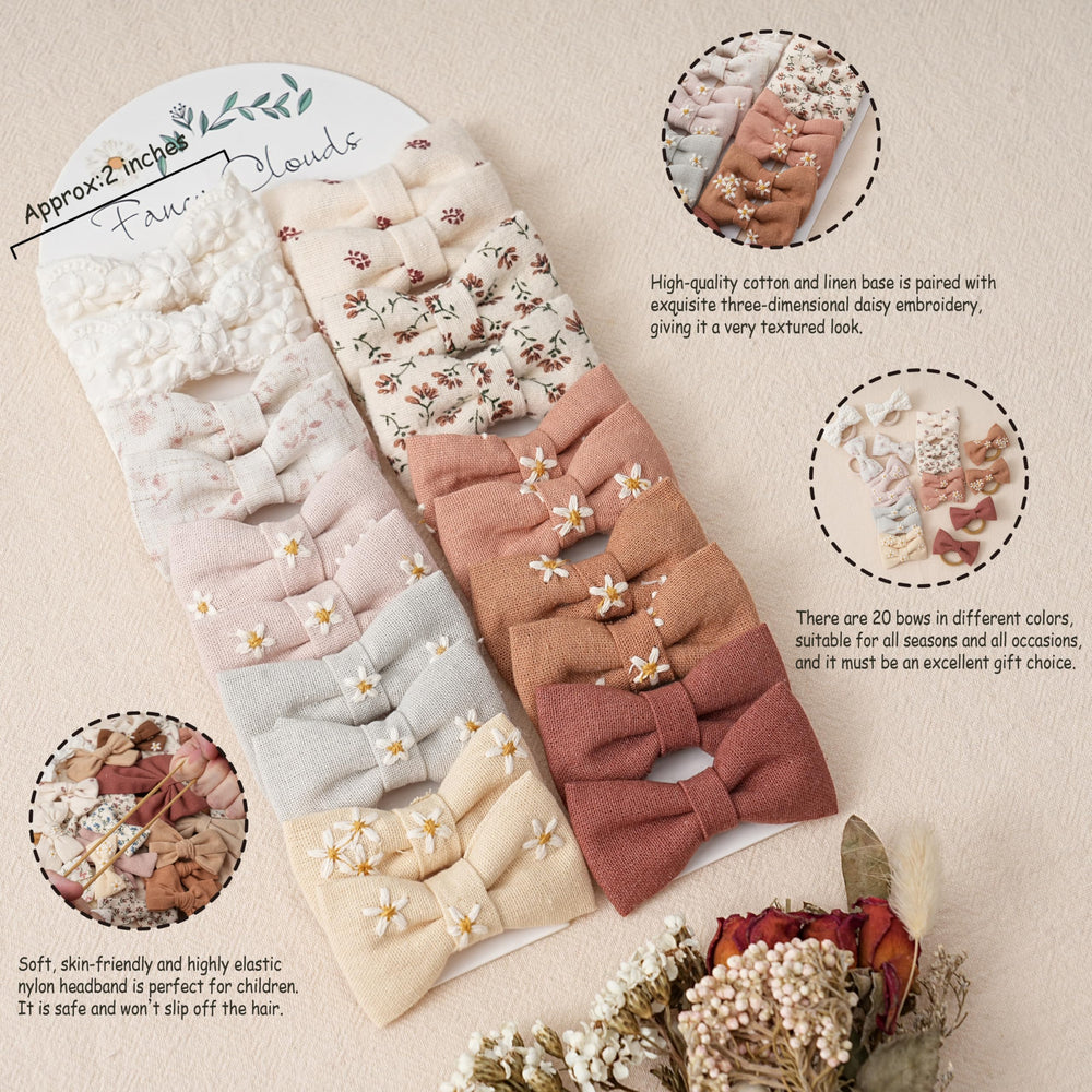 Fancy Clouds 20-pcs hair ties flatlay showcases versatile colors for all seasons and outfits