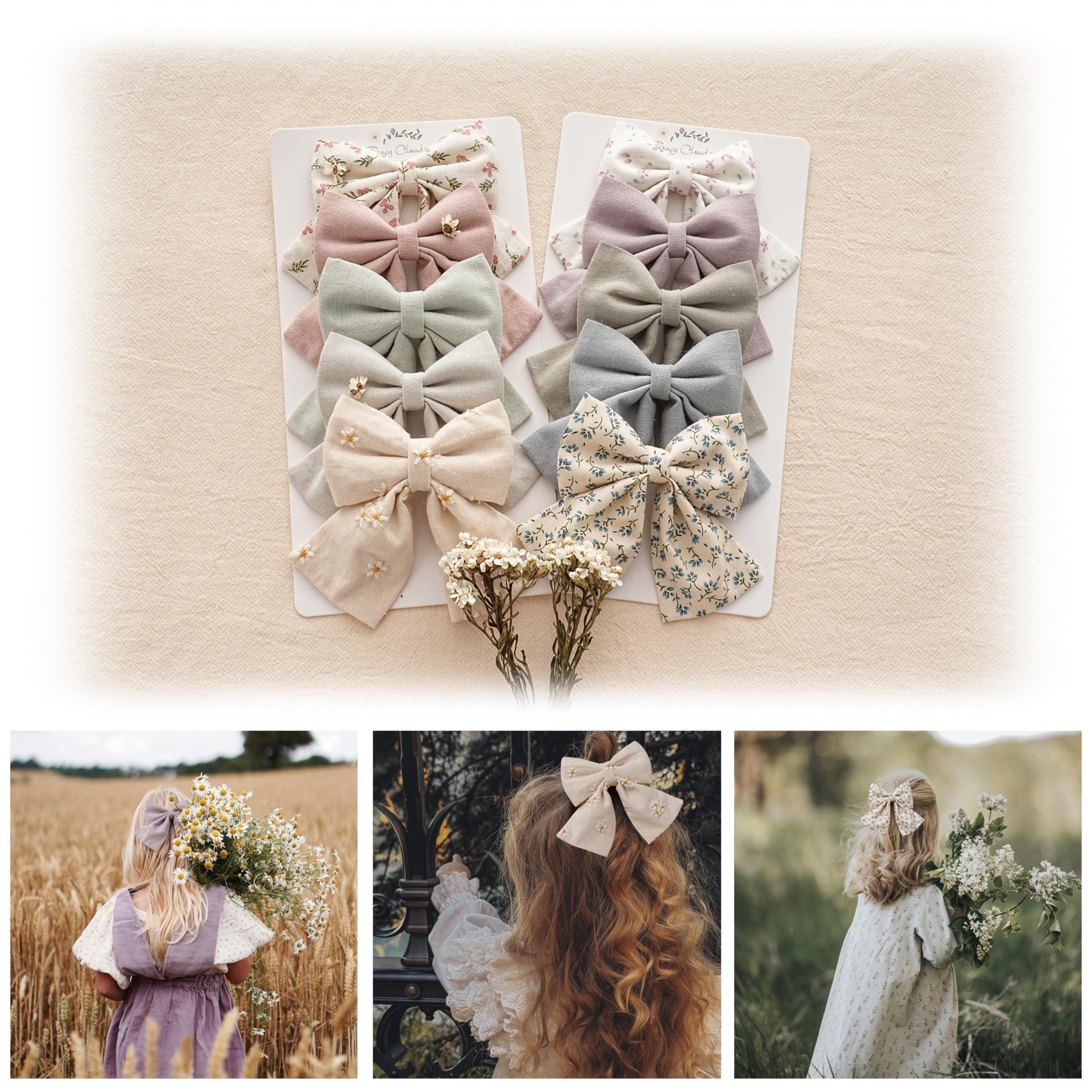 Fancy Clouds 5-inch bow styled on a child's hair for comfortable wear
