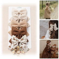 Fancy Clouds 5-inch flower print hair bows set, ready for everyday outfits and playful hairstyles.