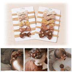 Fancy Clouds baby bows assortment in earth tones for everyday outfits.