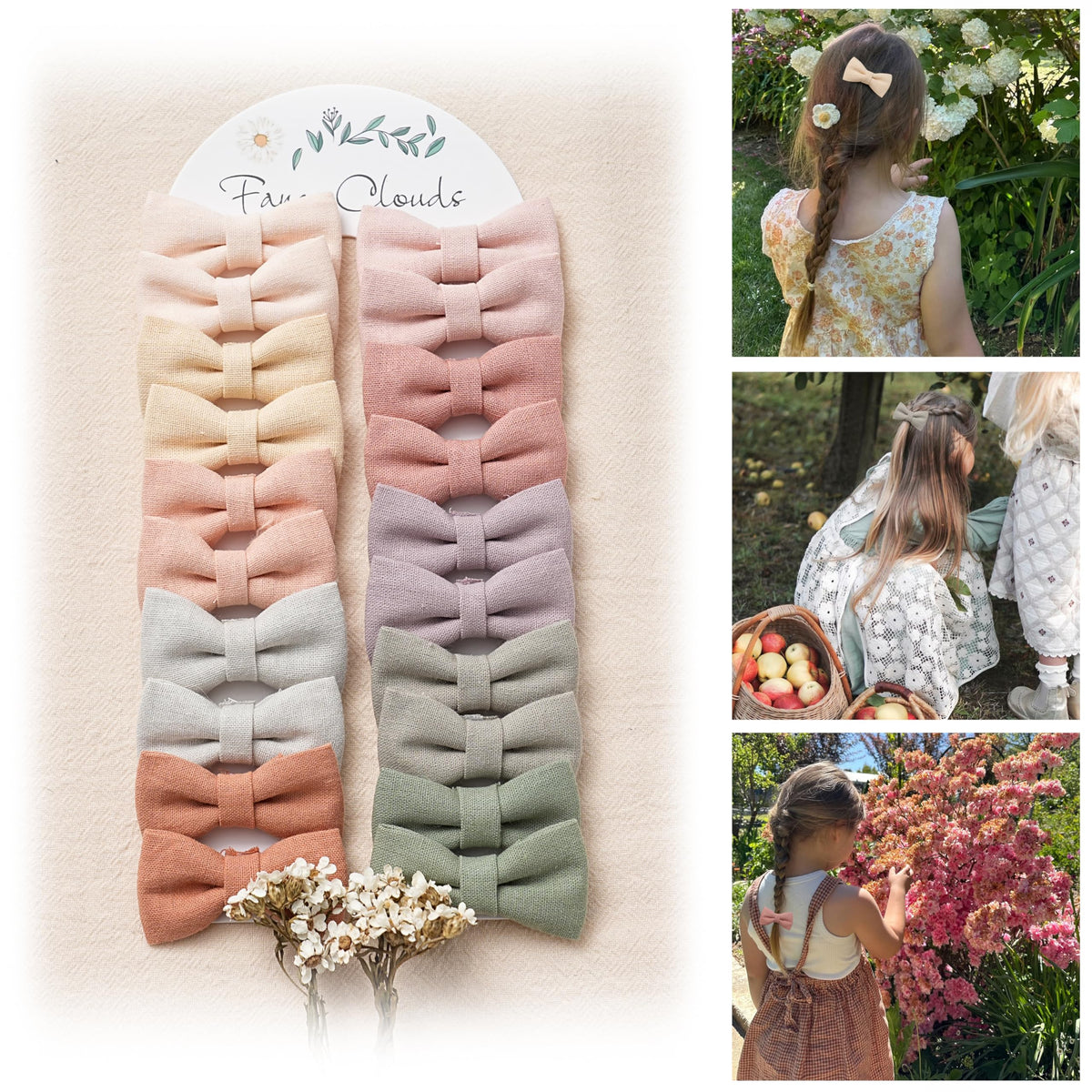 Fancy Clouds baby linen-bows set on hair ties, soft comfort for everyday wear
