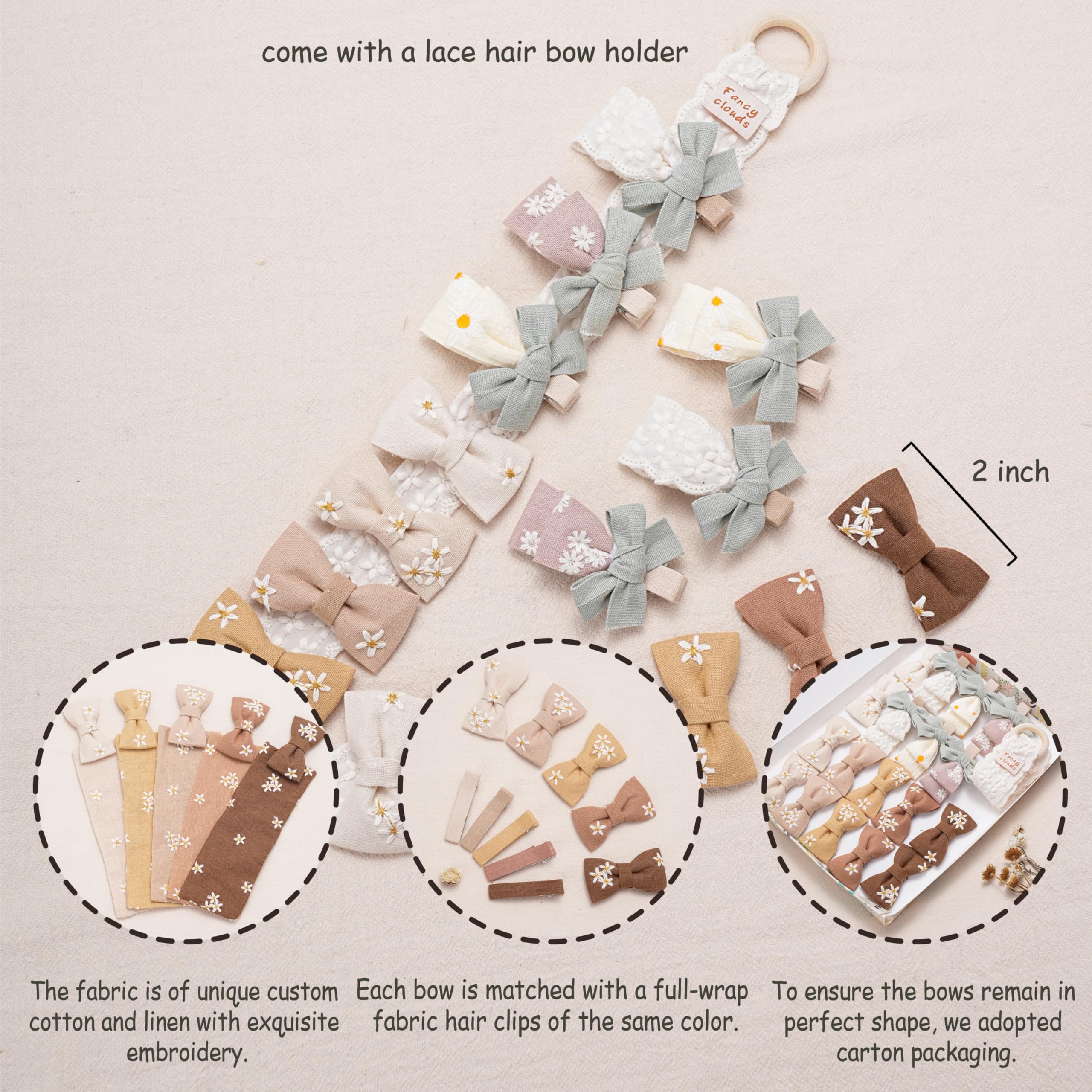 Fancy Clouds bow holder with floral lace keeps bows organized and ready