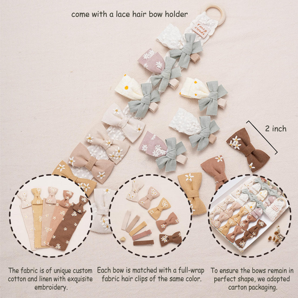 Fancy Clouds bow holder with floral lace keeps bows organized and ready