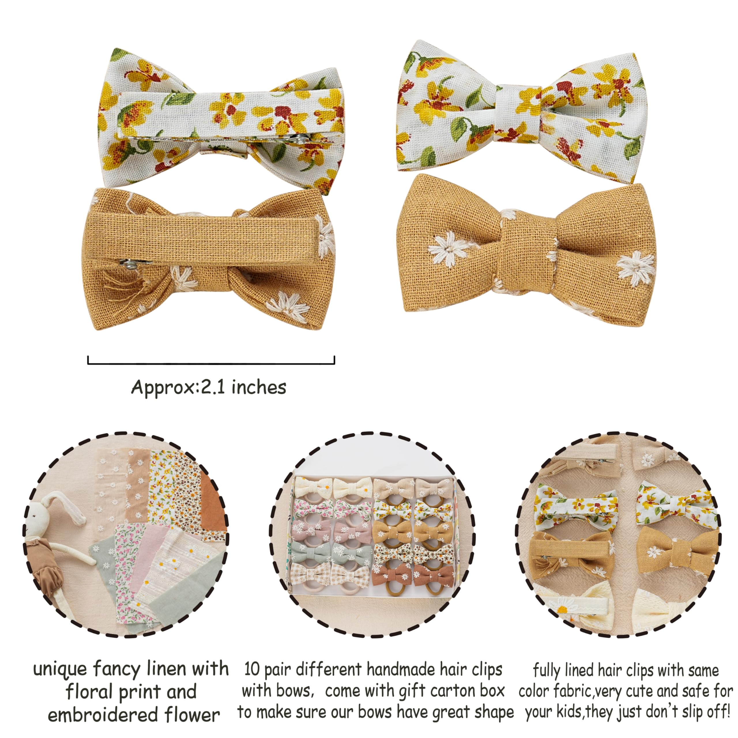 Fancy Clouds linen bows with embroidered flower add soft texture and charm.