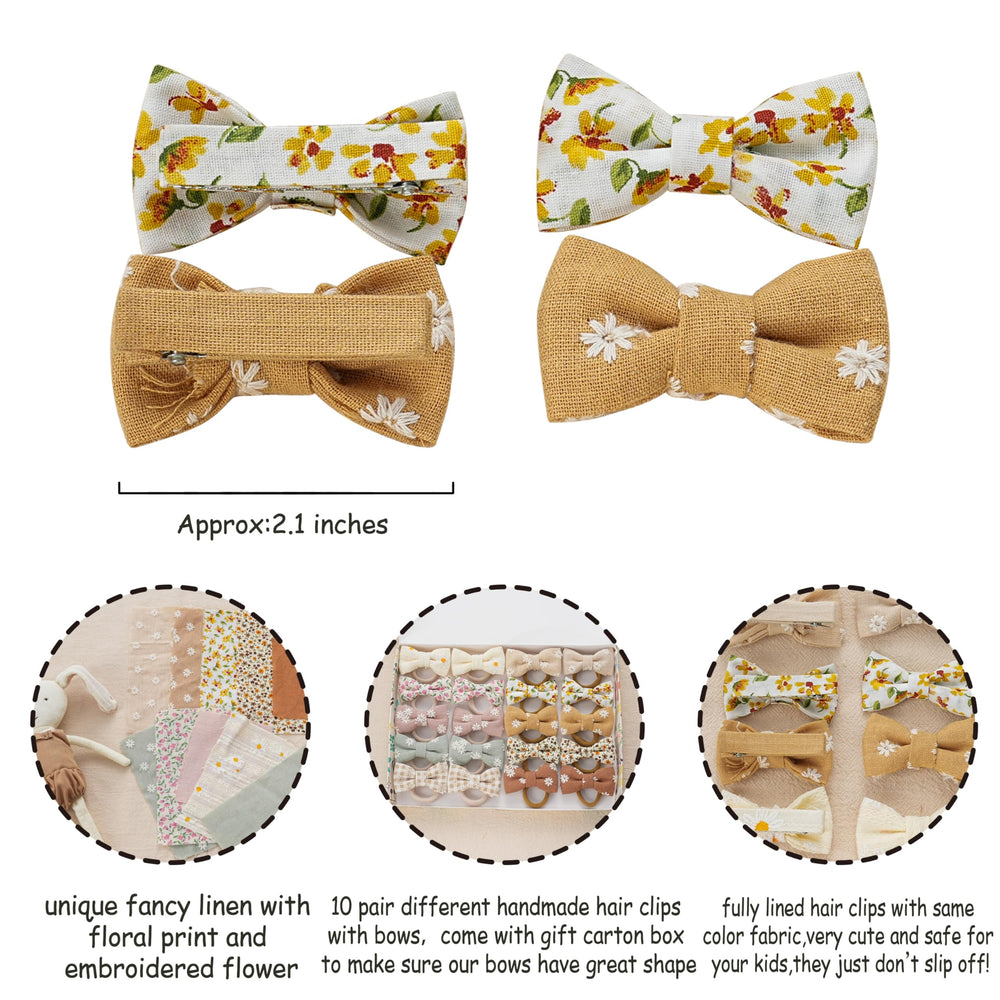 Fancy Clouds linen bows with embroidered flower add soft texture and charm.