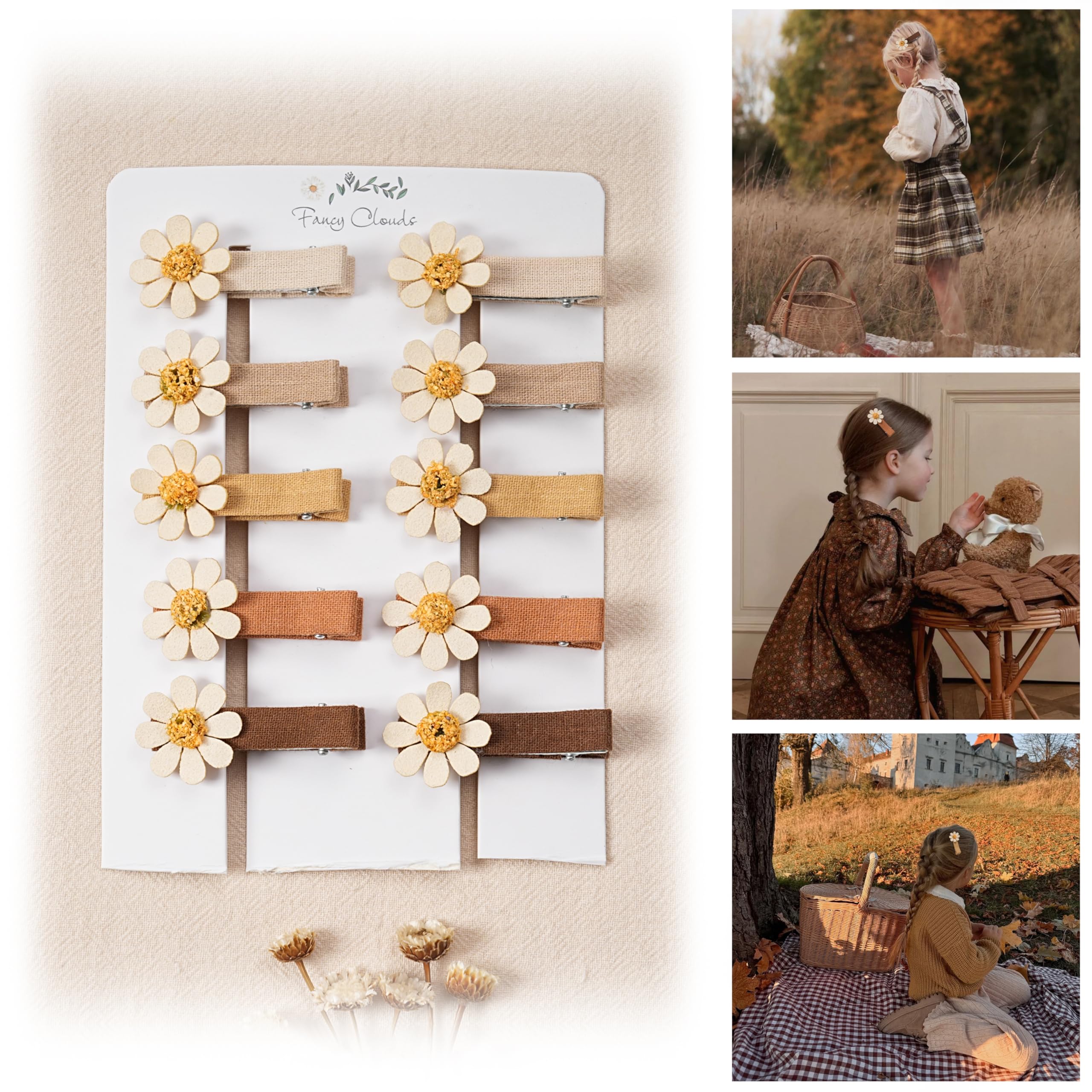 Fancy Clouds daisy fabric clip in ginger yellow with secure grip for active wear