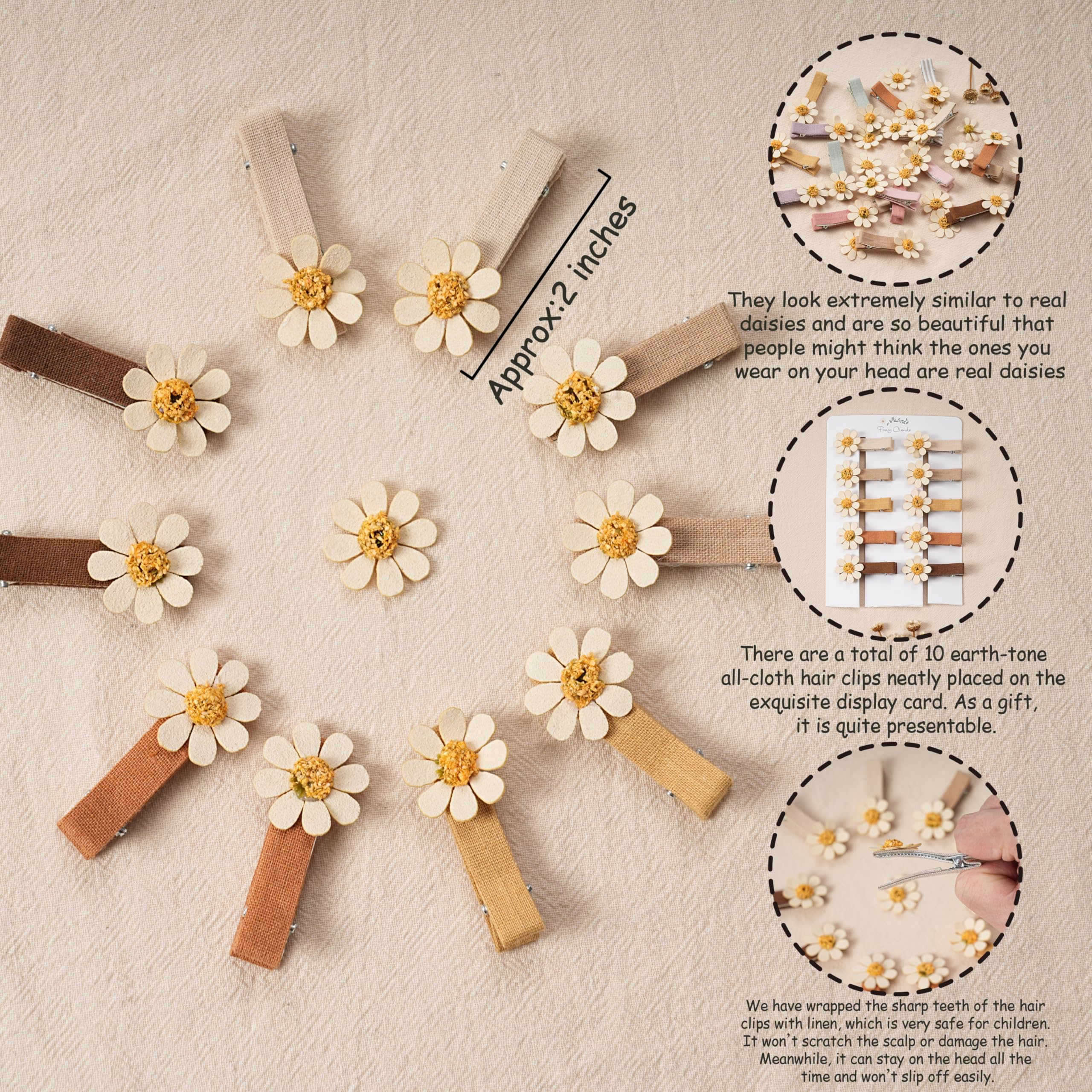 Fancy Clouds daisy clip in off-white promotes gentle scalp comfort and all-day wear