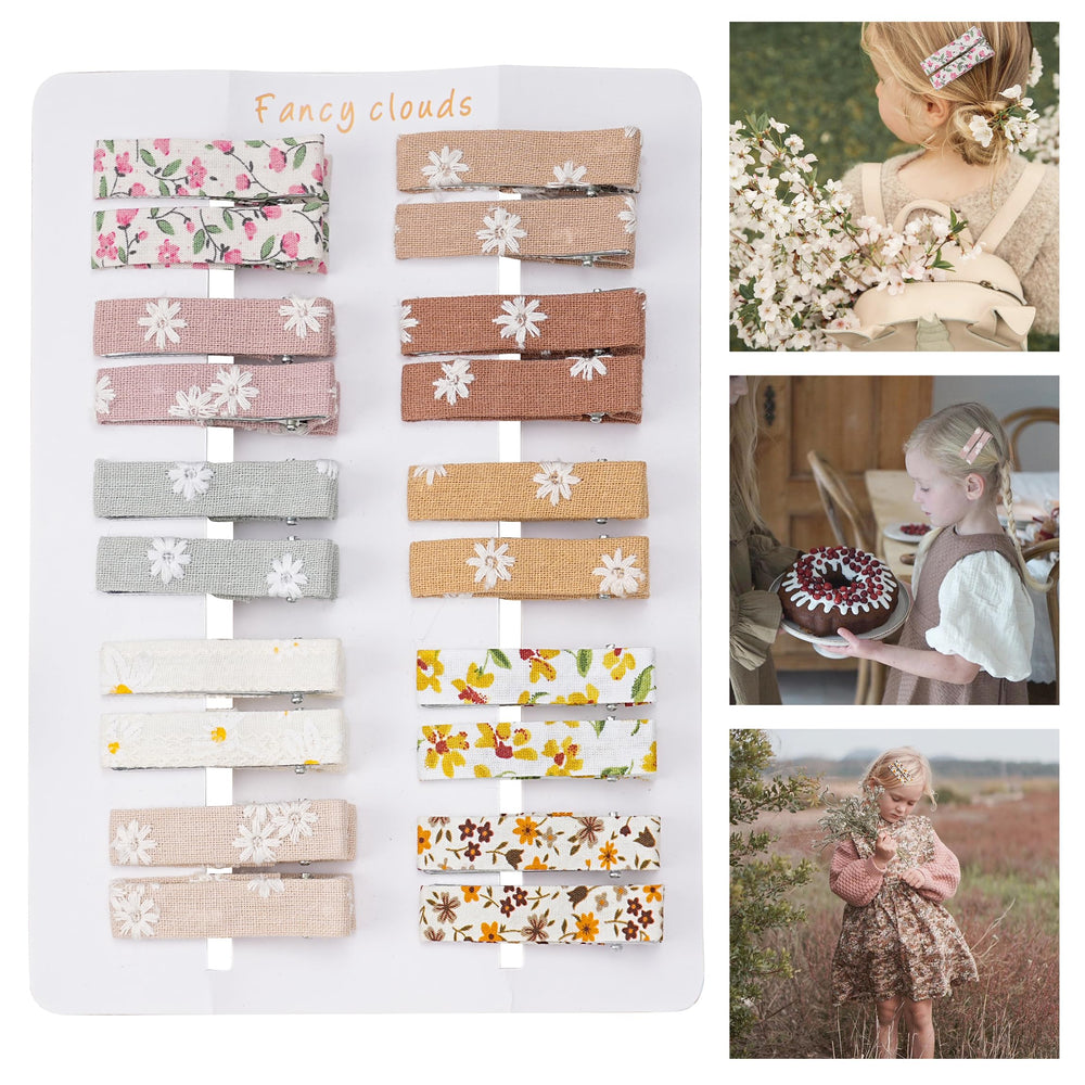 Fancy Clouds flower-pattern clips with fabric lining provide secure grip for all ages