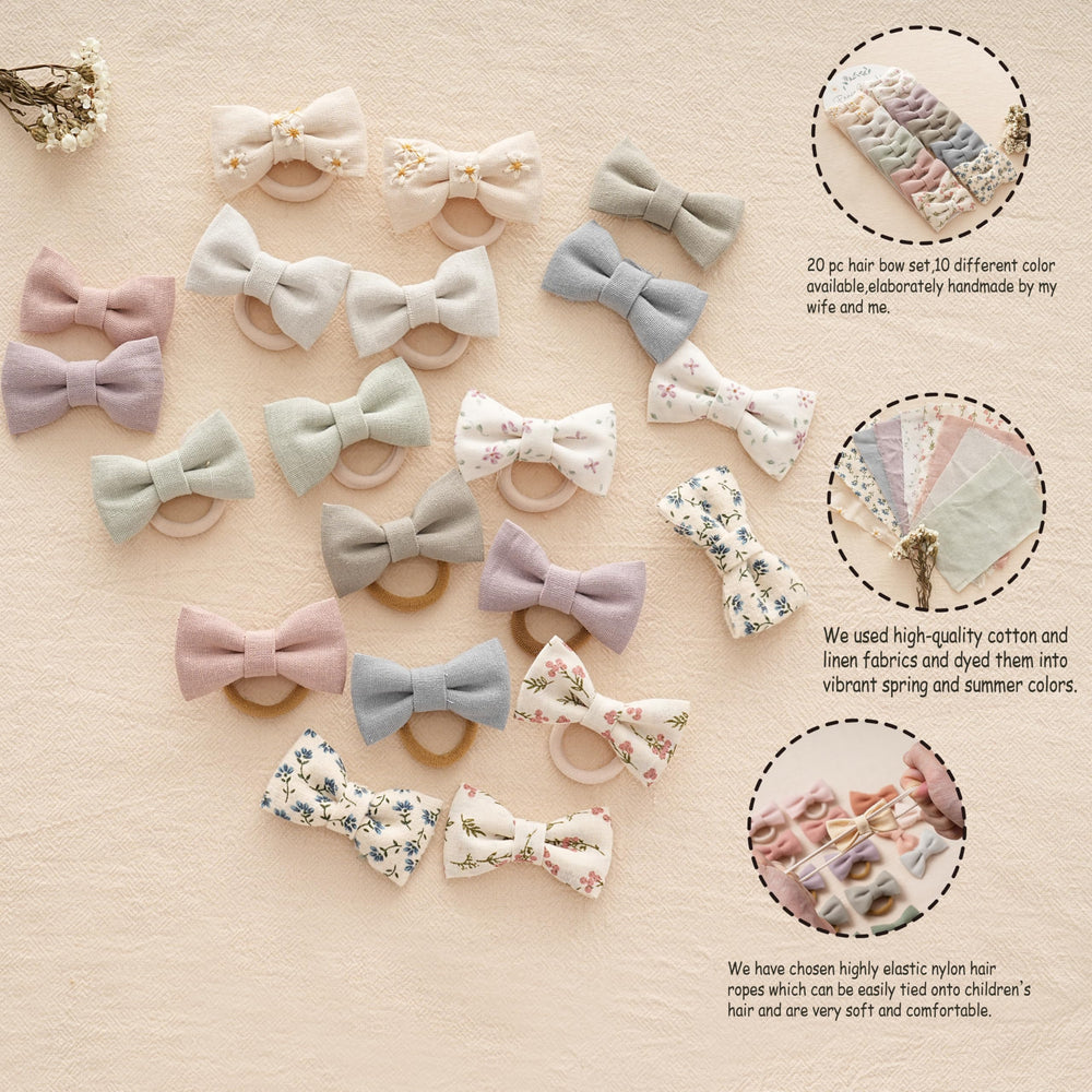 Fancy Clouds 2-inch linen bow hair ties back view for versatile school outfits