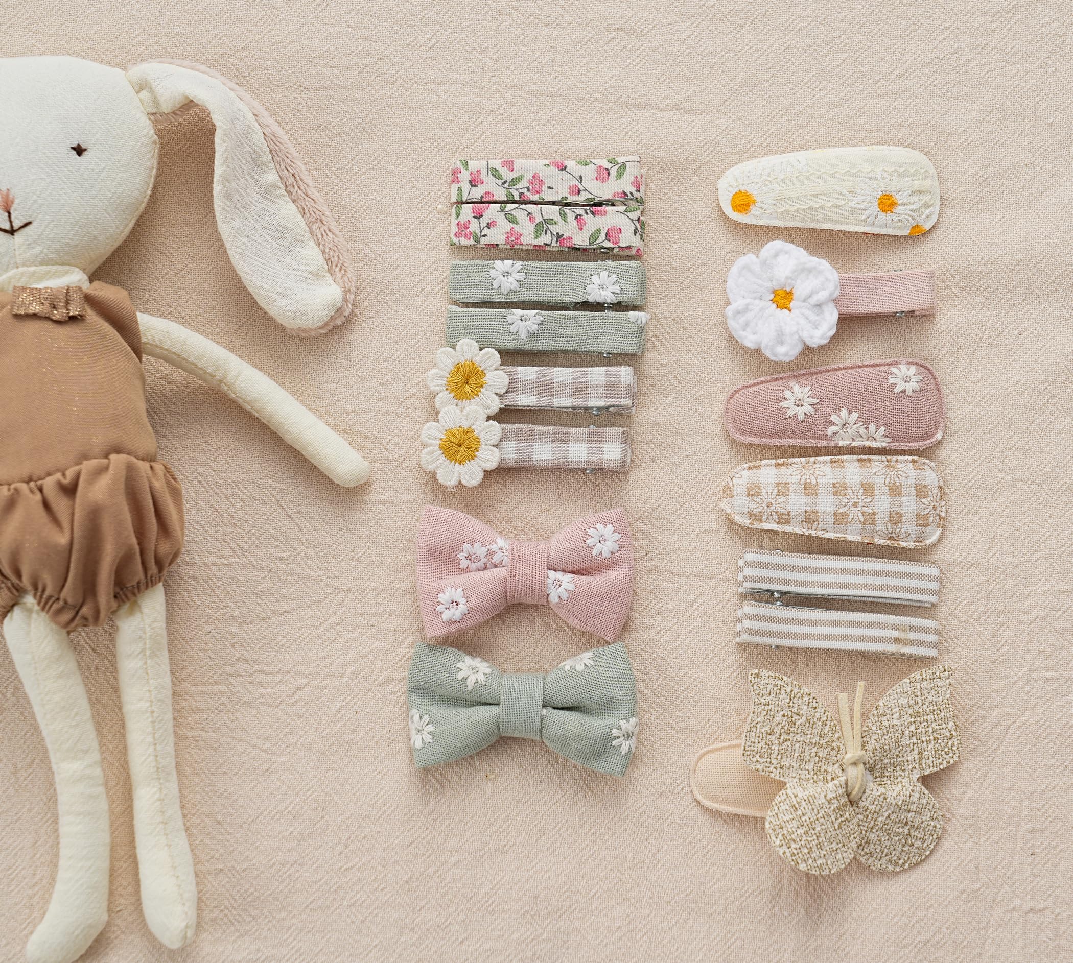 Fancy Clouds linen and cotton covered barrettes offer soft touch, child-friendly comfort.