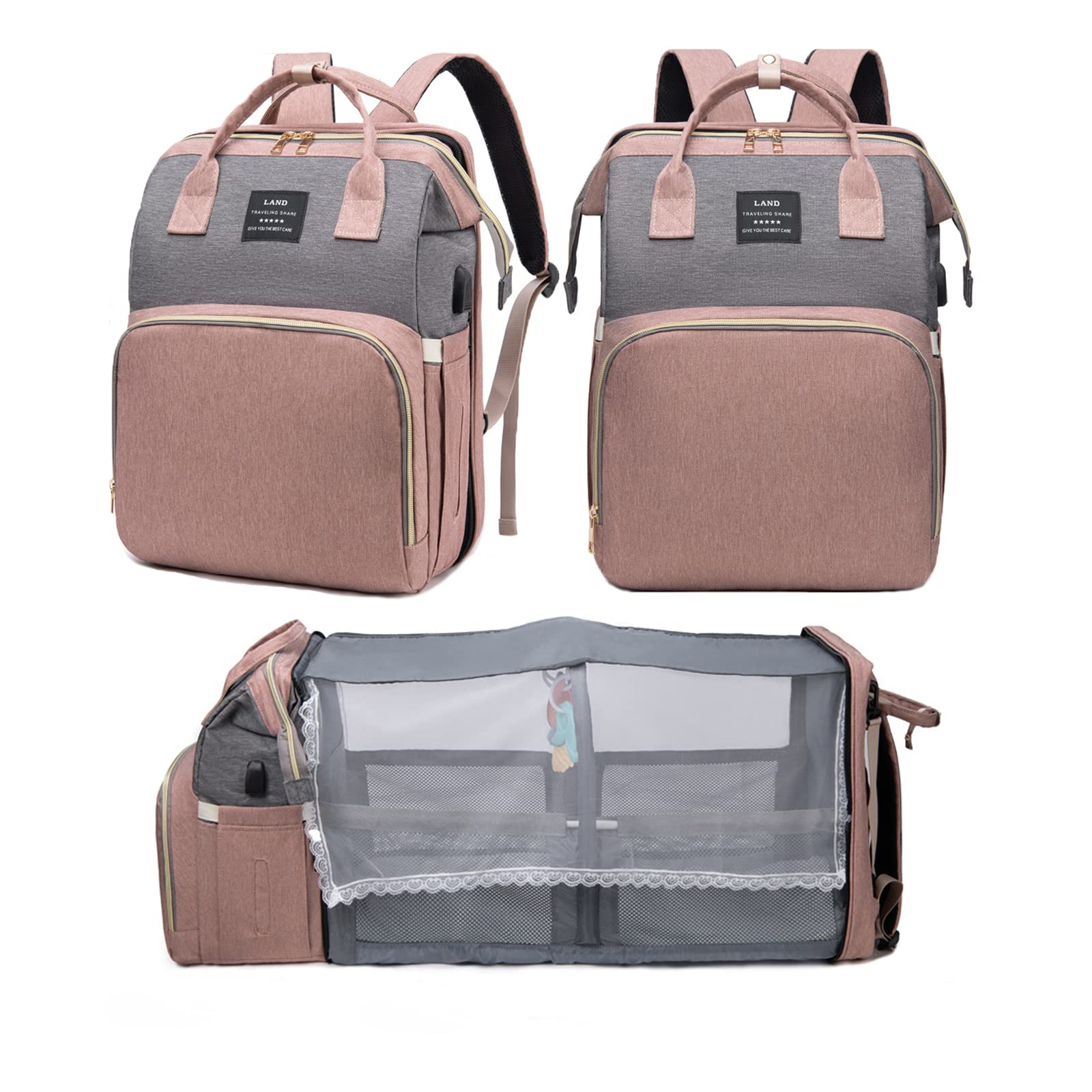 Fandiar diaper bag changing station setup with organized baby essentials on the go.