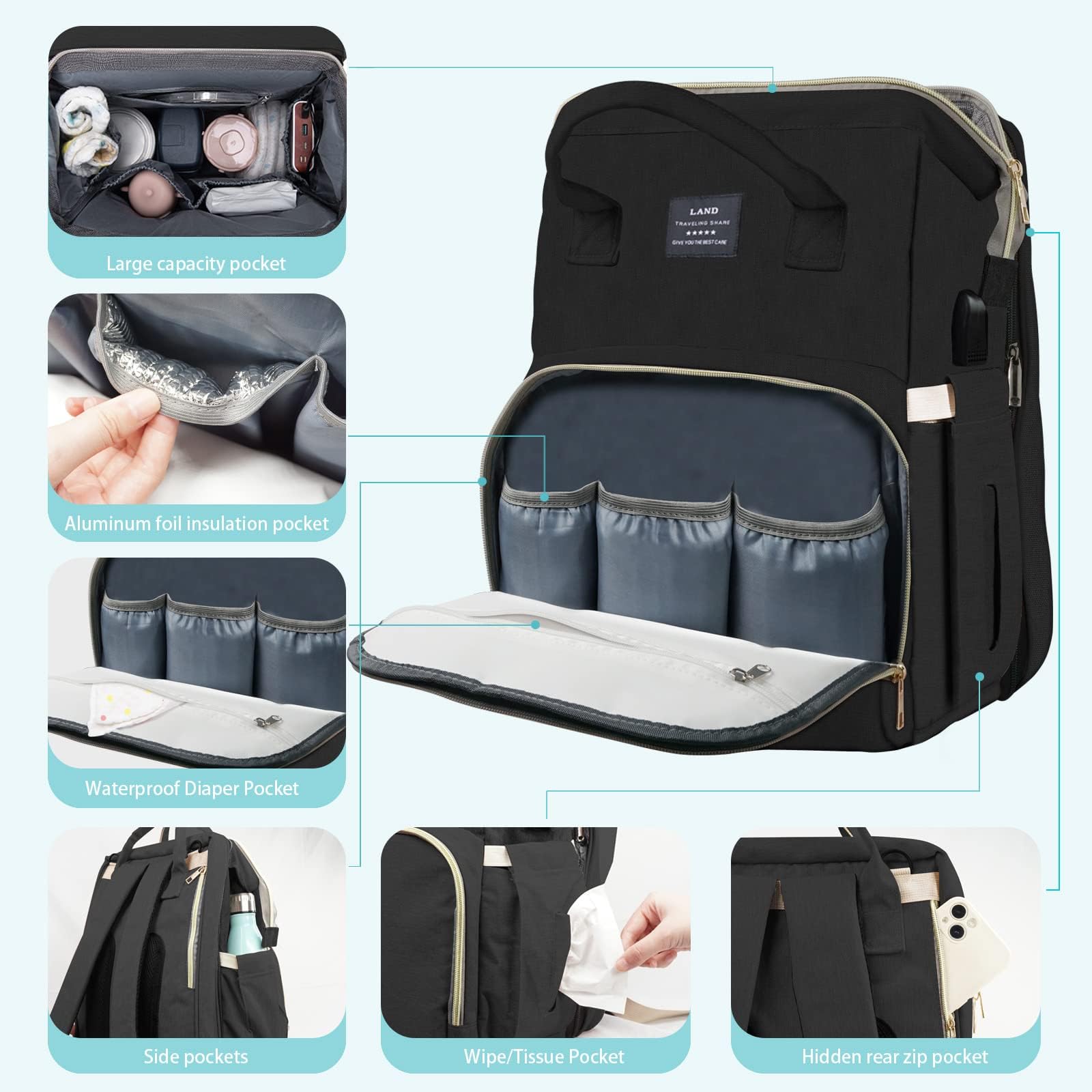 Fandiar diaper bag oxford waterproof material resists daily wear and tear
