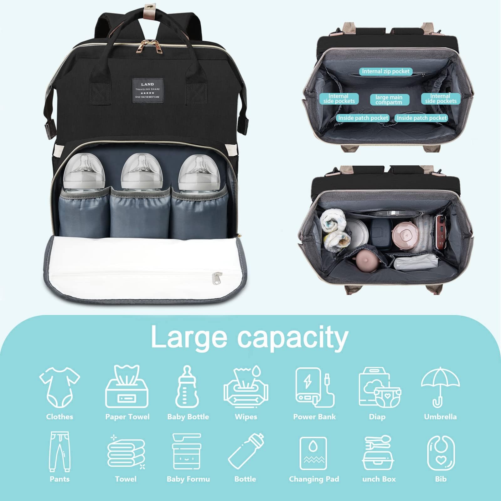 Fandiar diaper bag padded shoulder straps provide comfortable carrying