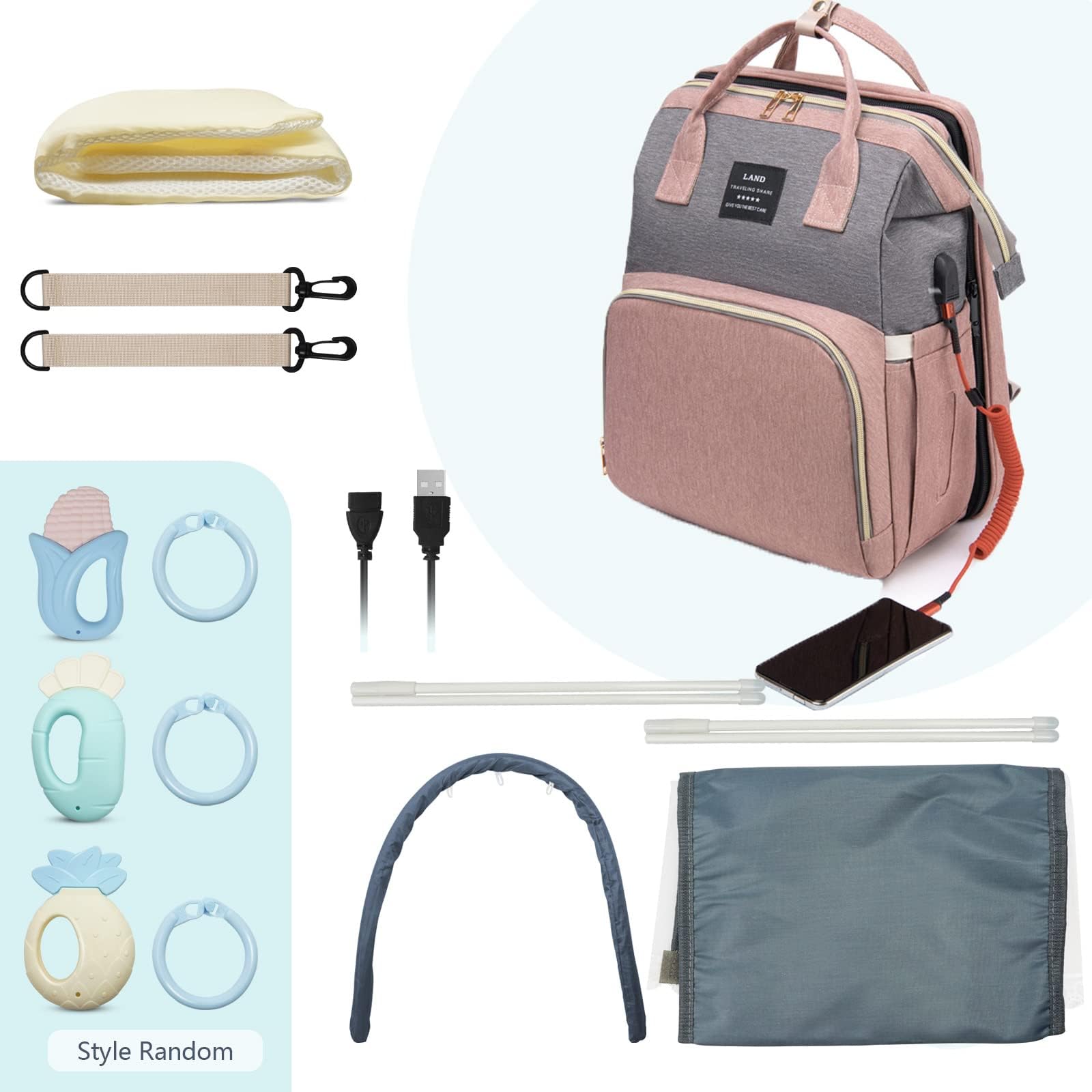 Fandiar diaper bag USB port showcases convenient on-the-go charging for devices.