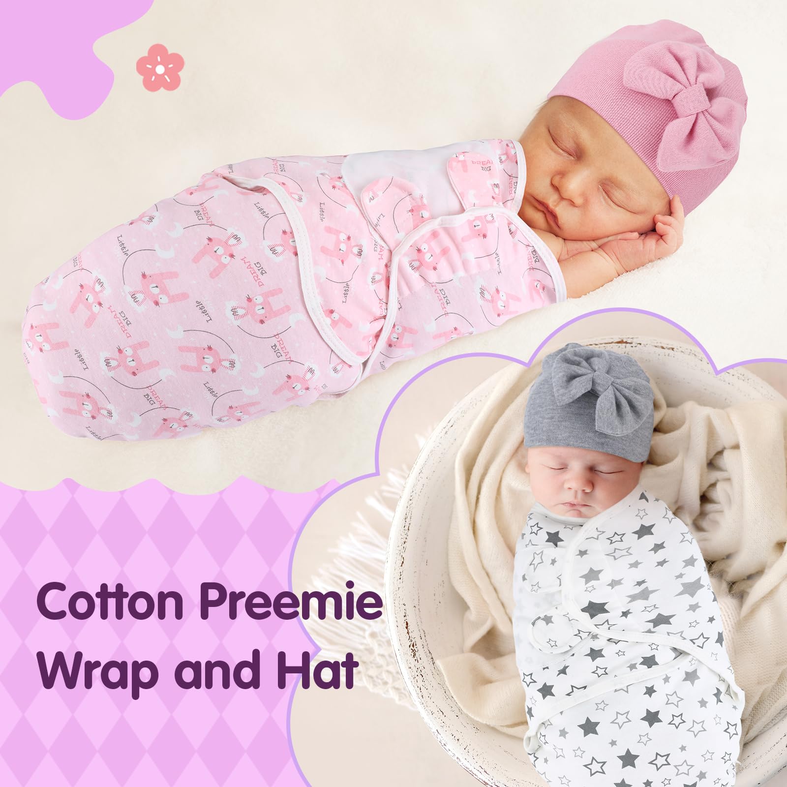 Fanfanwin preemie hat patterns matching swaddle sets