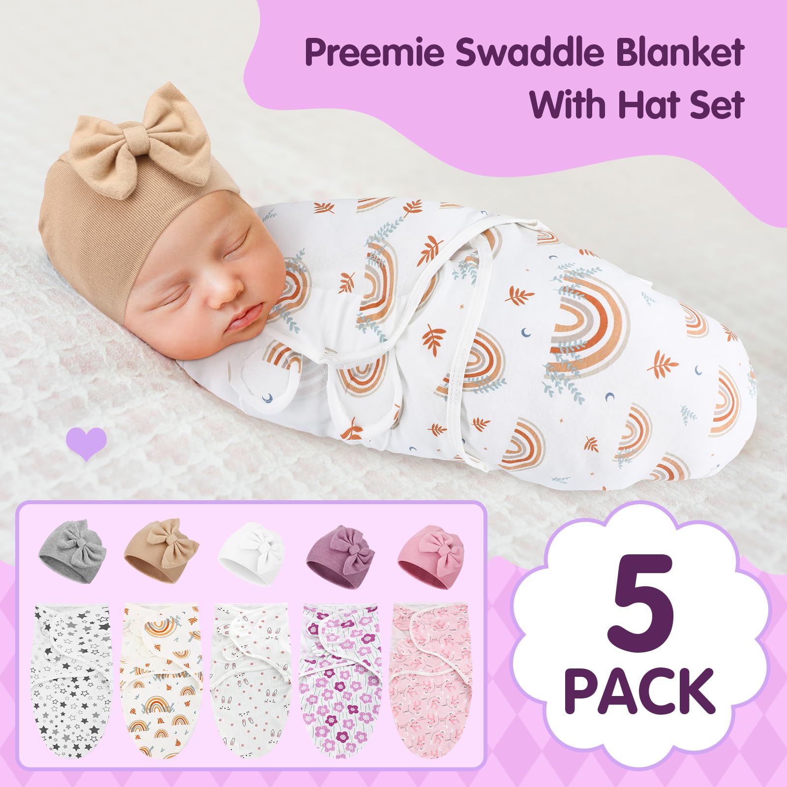 Fanfanwin preemie swaddle leaves pattern offering breathable skin-friendly wrap