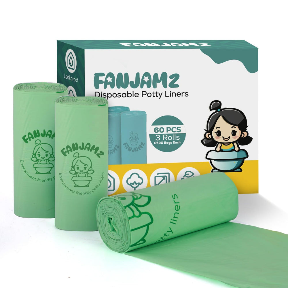 Fanjamz 60-count potty liners packaging for easy disposal