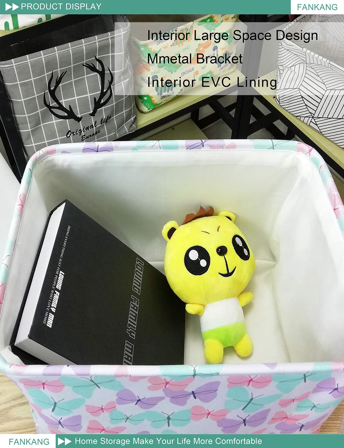 FANKANG butterfly-pattern nursery bin: cute organization for nursery toys and changing essentials.