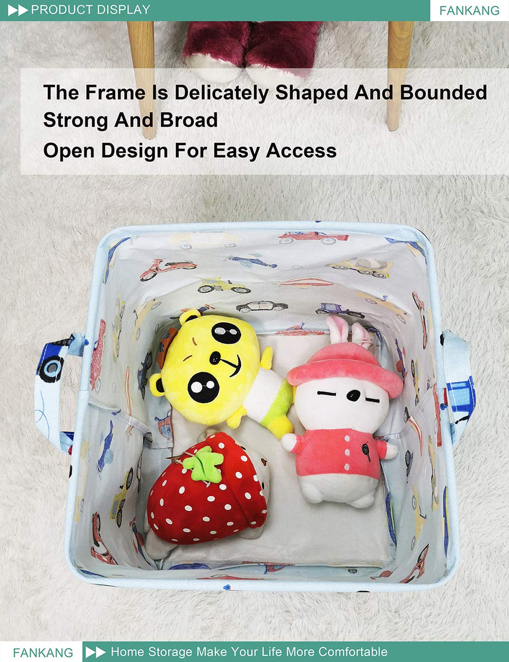 FANKANG square car hamper in bathroom used for towels and laundry.
