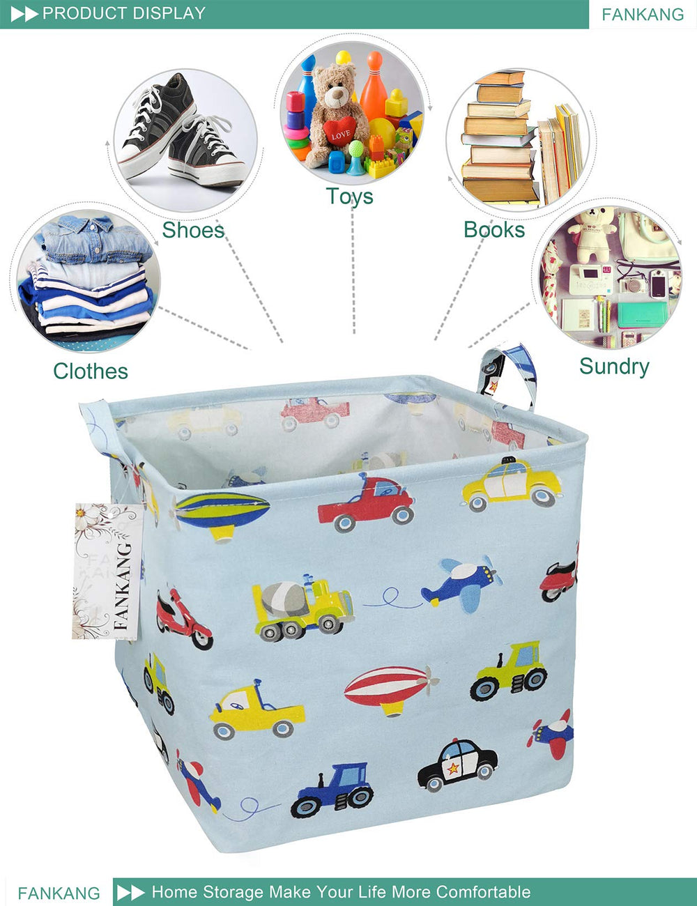 FANKANG square car hamper in kids room used as toy organizer and storage.