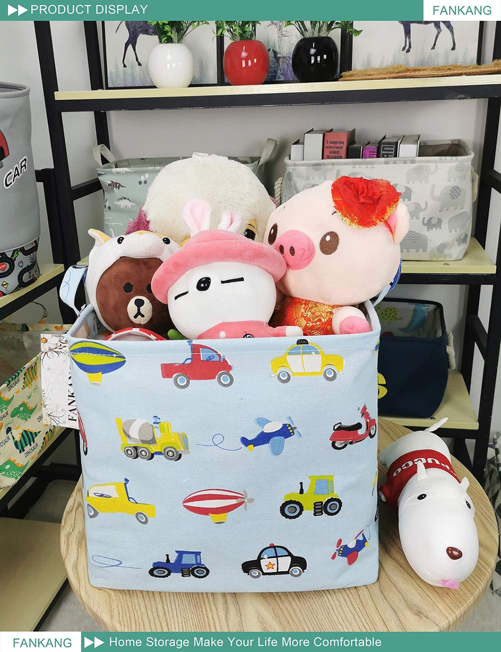 FANKANG square car hamper open top reveals wide mouth for quick toy sorting.