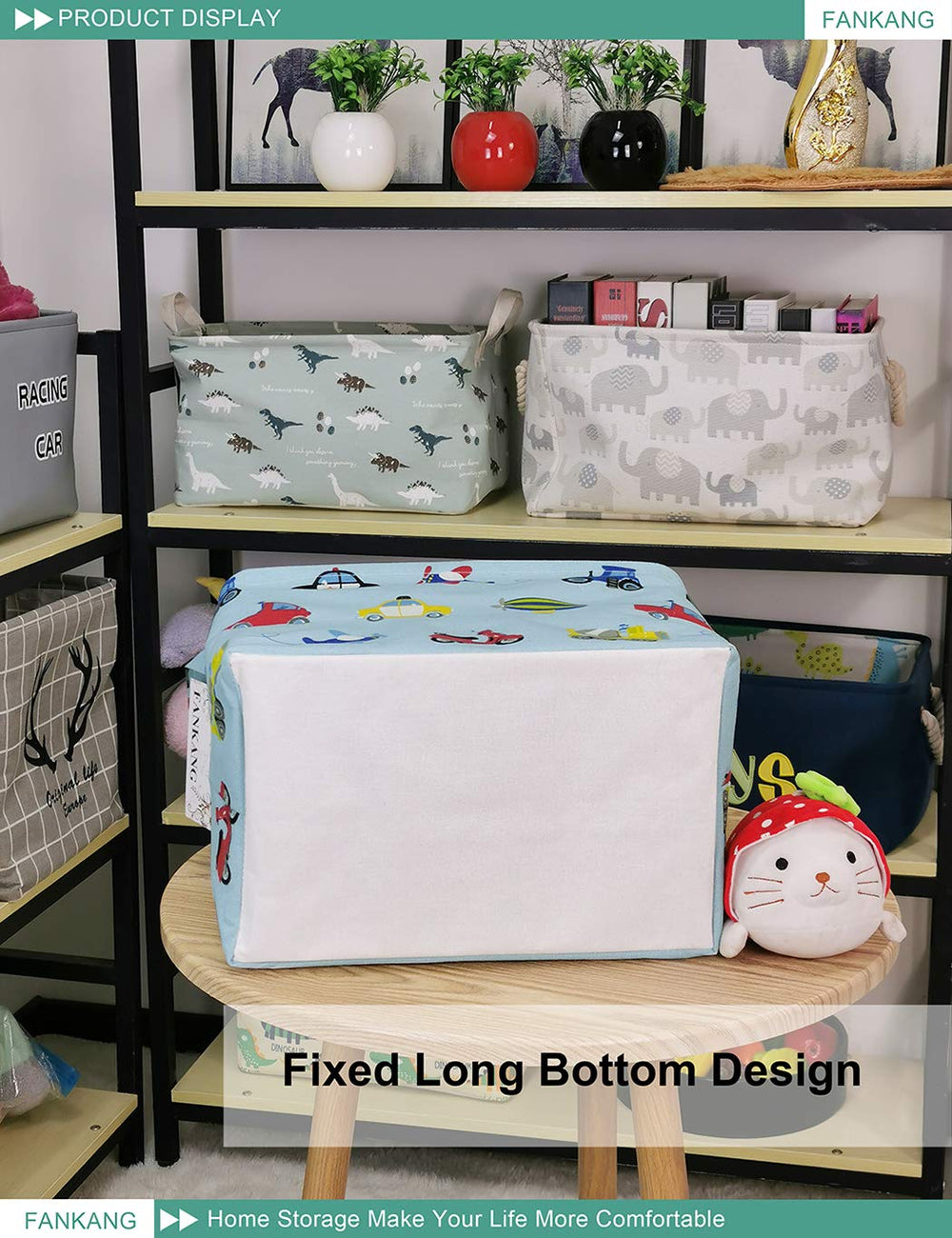 FANKANG storage basket in-use-living-room demonstrates everyday organization for laundry, toys, or books.