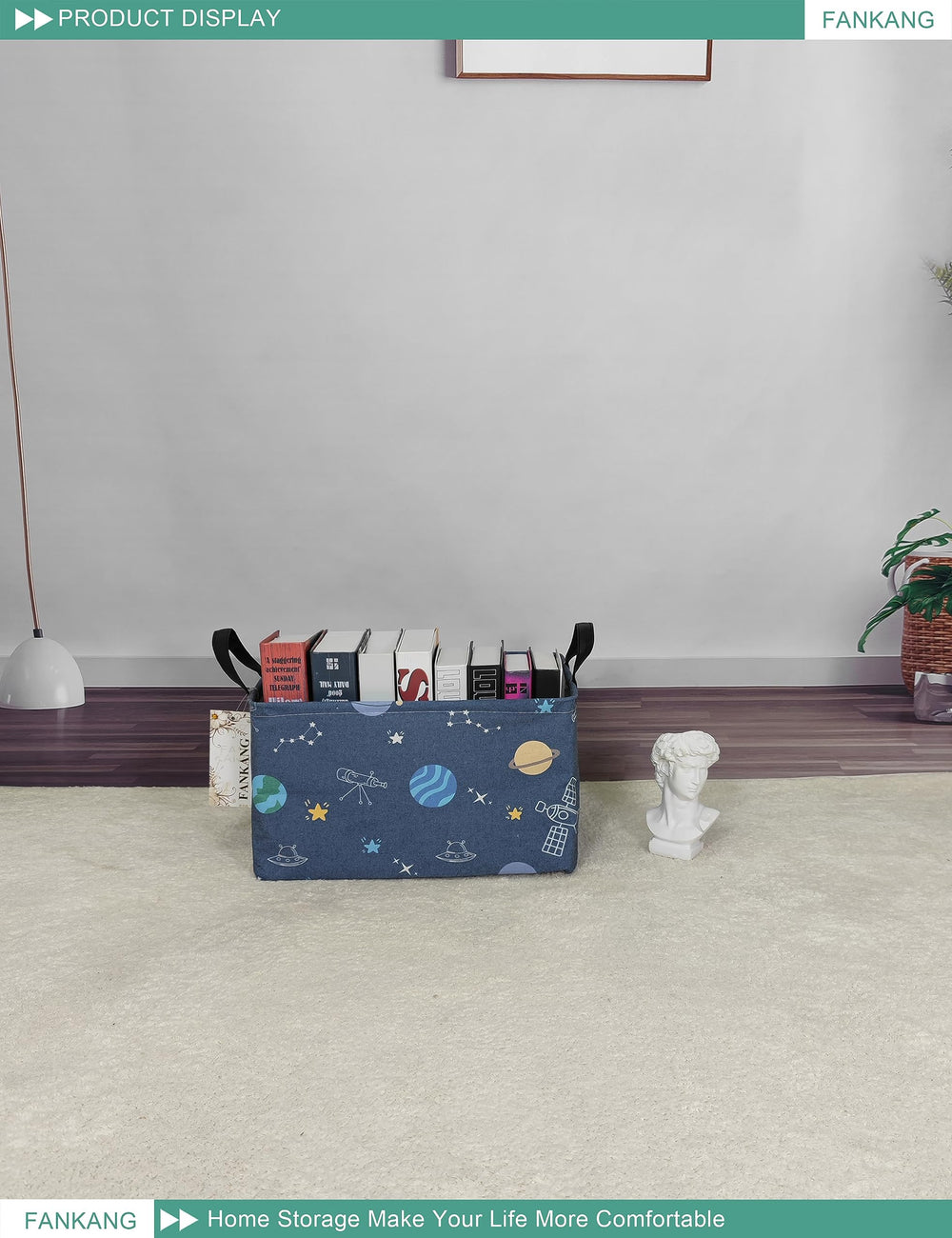 FANKANG storage basket side handles in use illustrates easy toting and portability.