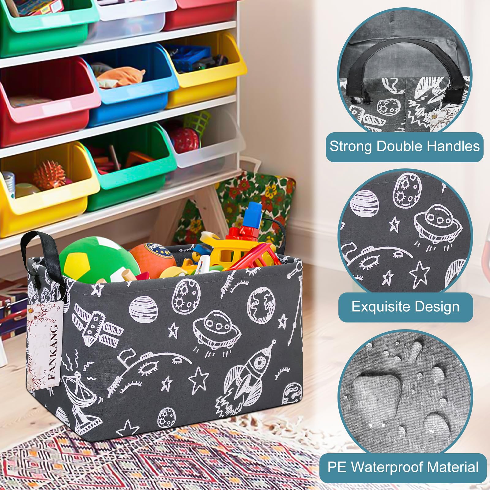 FANKANG storage basket with toy and book organization in playroom.