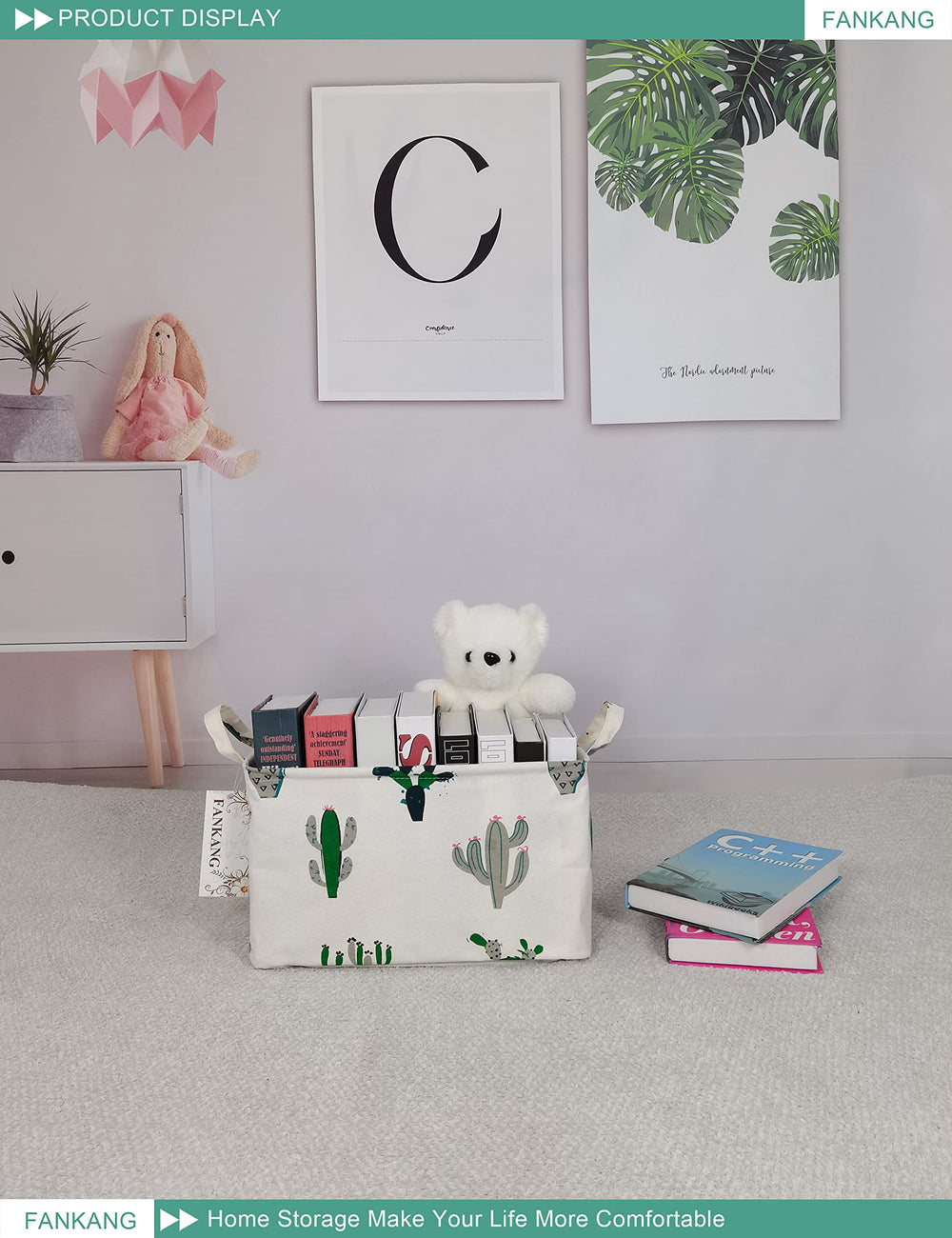 FANKANG storage basket toys-organizer holds plushes and books neatly.