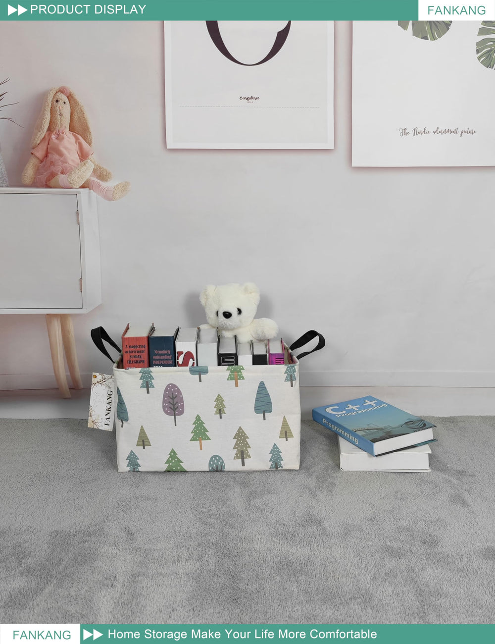 FANKANG large capacity bin holds toys, books, blocks, and stuffed animals for playrooms.