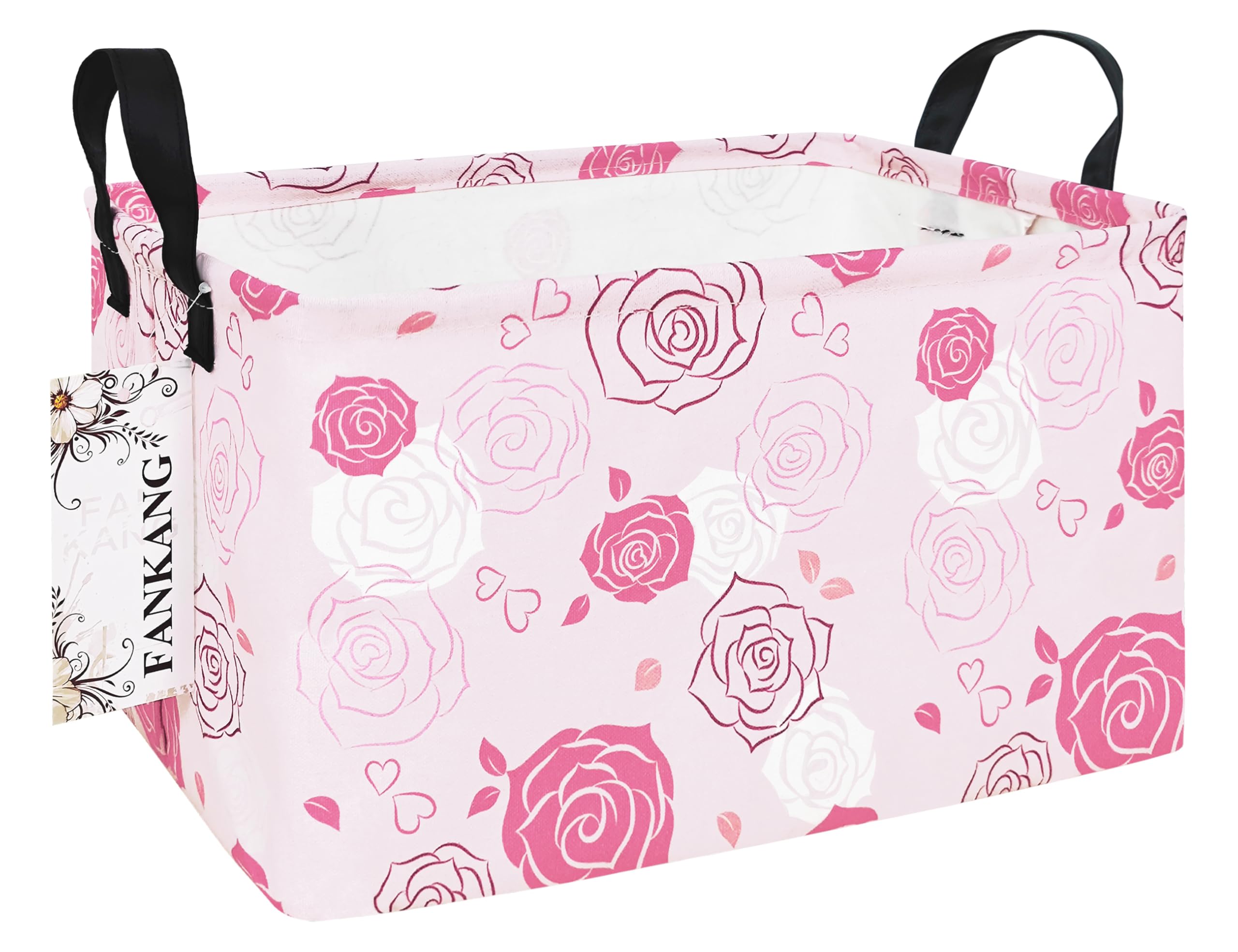 FANKANG storage bins pink roses pattern for toy organization and stylish playroom decor.