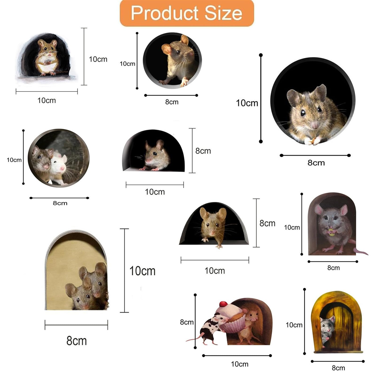 Fanshuge 3D mouse hole wall decal set 05 is easy to apply on flat surfaces.