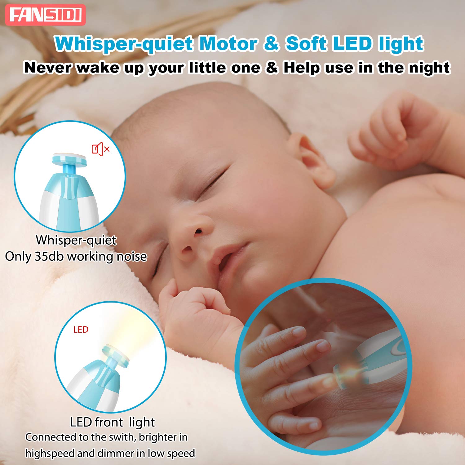 FANSIDI nail trimmer showing multiple speeds for various ages.