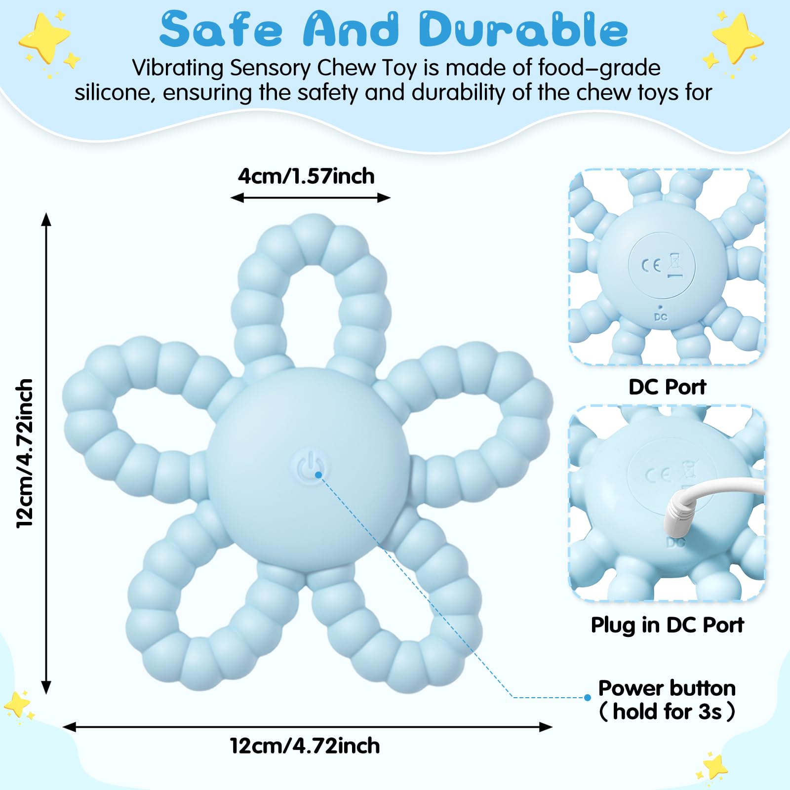 Fantspati vibrating sensory chew toy in hand showing ergonomic grip for small fingers