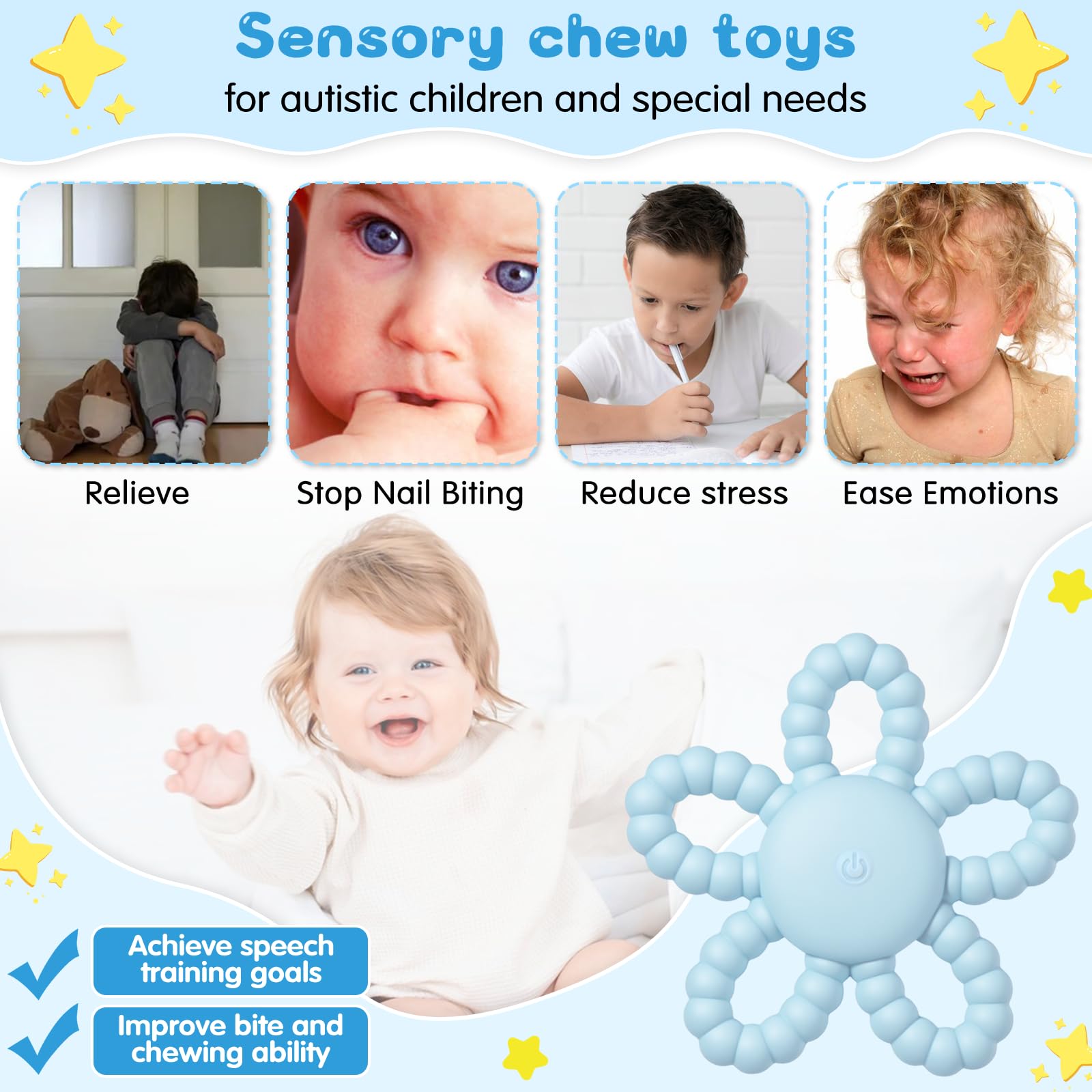 Fantspati vibrating sensory chew toy three modes demonstrating customizable sensory input